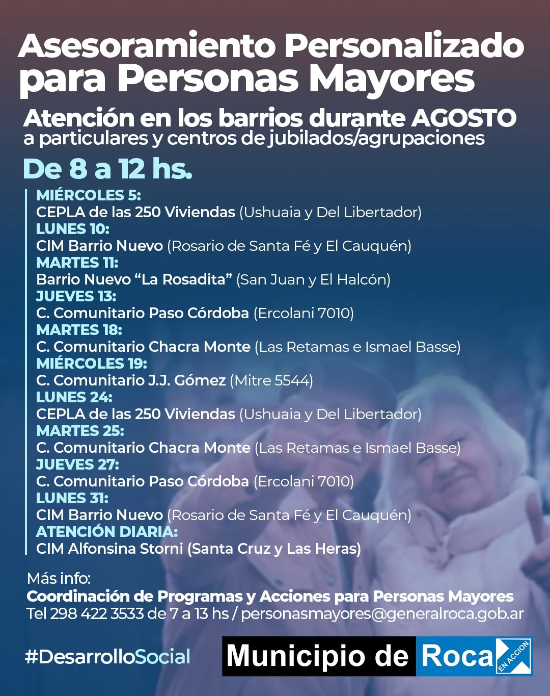 Atención a personas mayores en distintos puntos de la ciudad