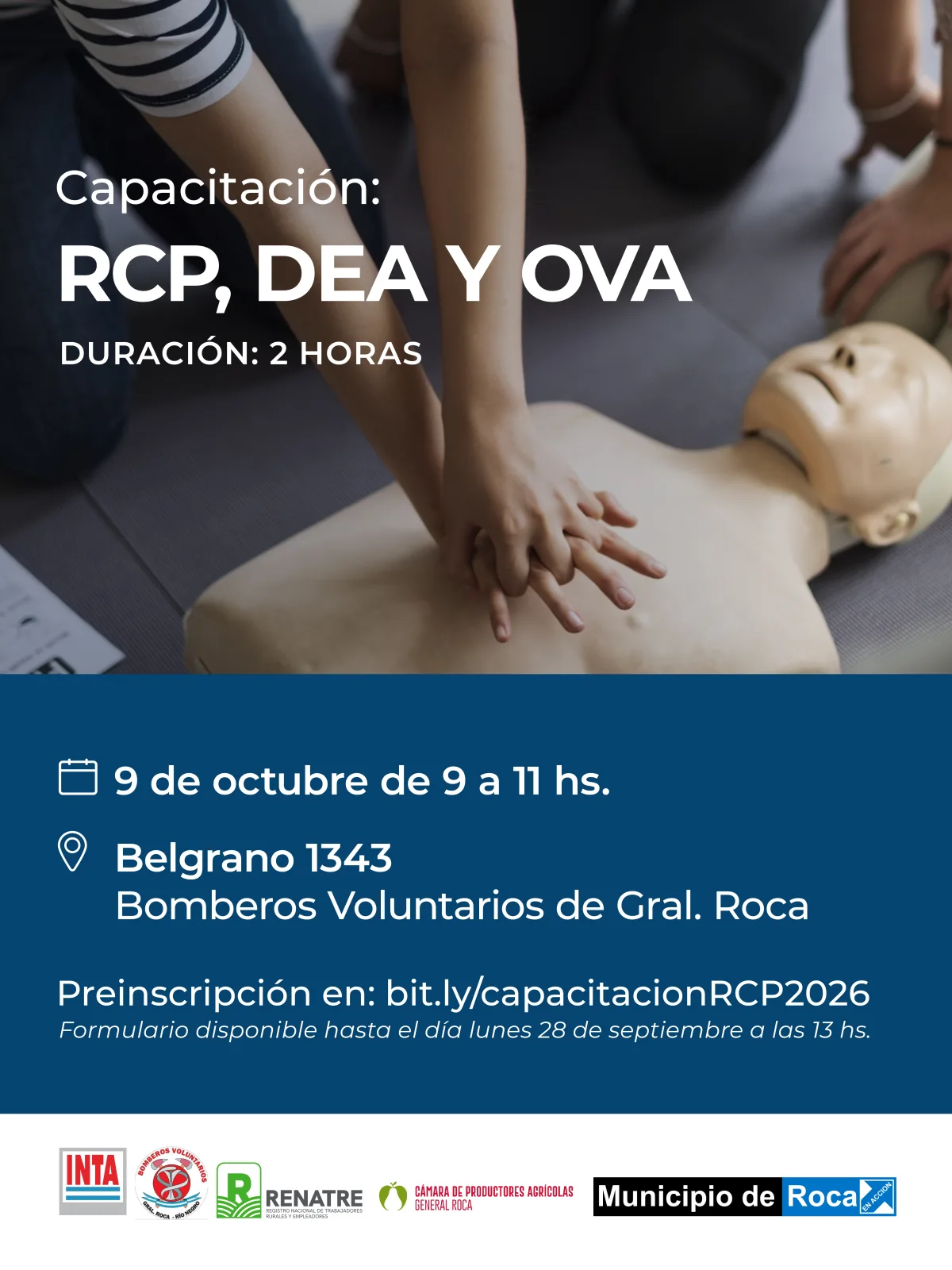 Capacitación en RCP y DEA para trabajadores rurales en Roca