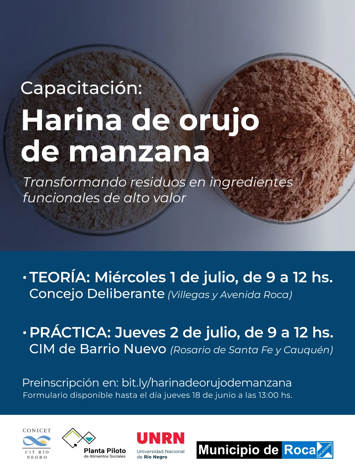 Capacitación sobre harina de orujo de manzana en Roca