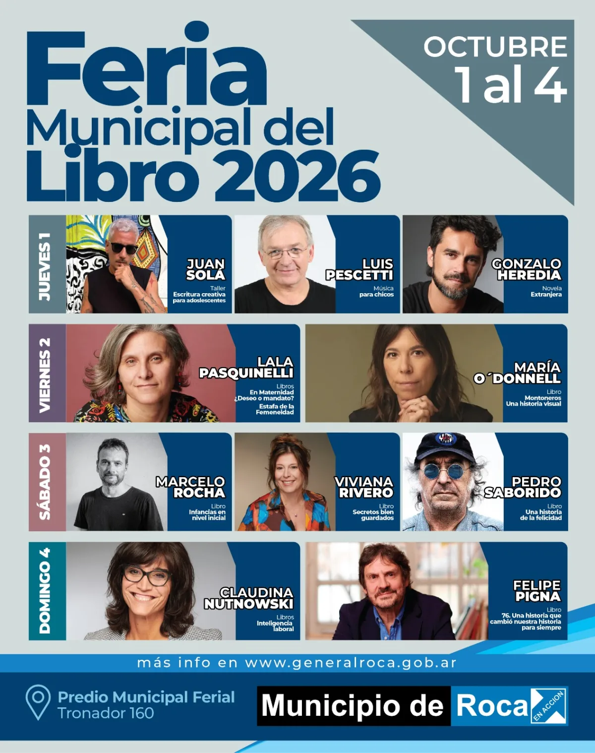 La Feria del Libro 2026 en Roca contará con destacados autores