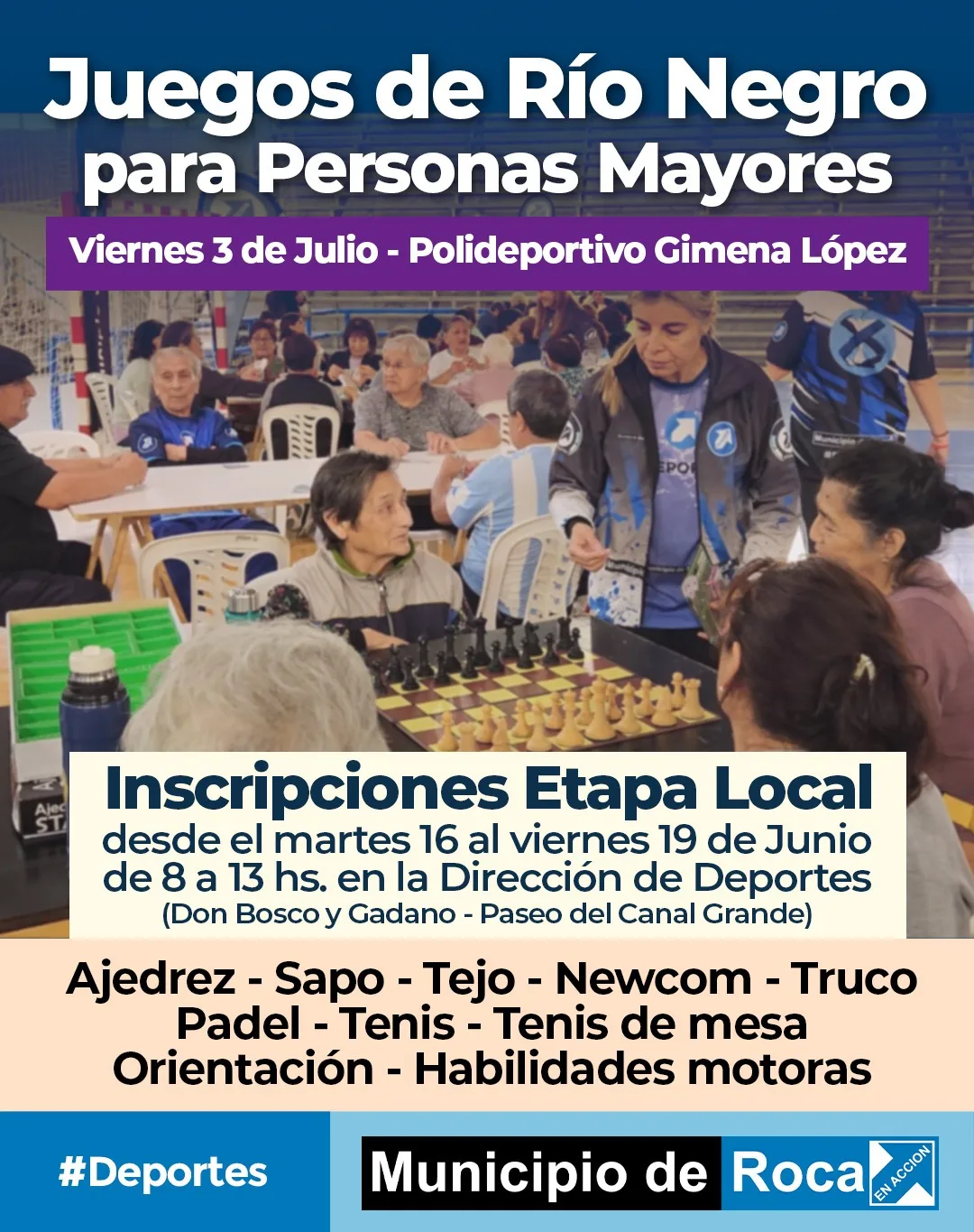 Roca organiza Juegos para mayores: inscripciones del 16 al 19 de junio