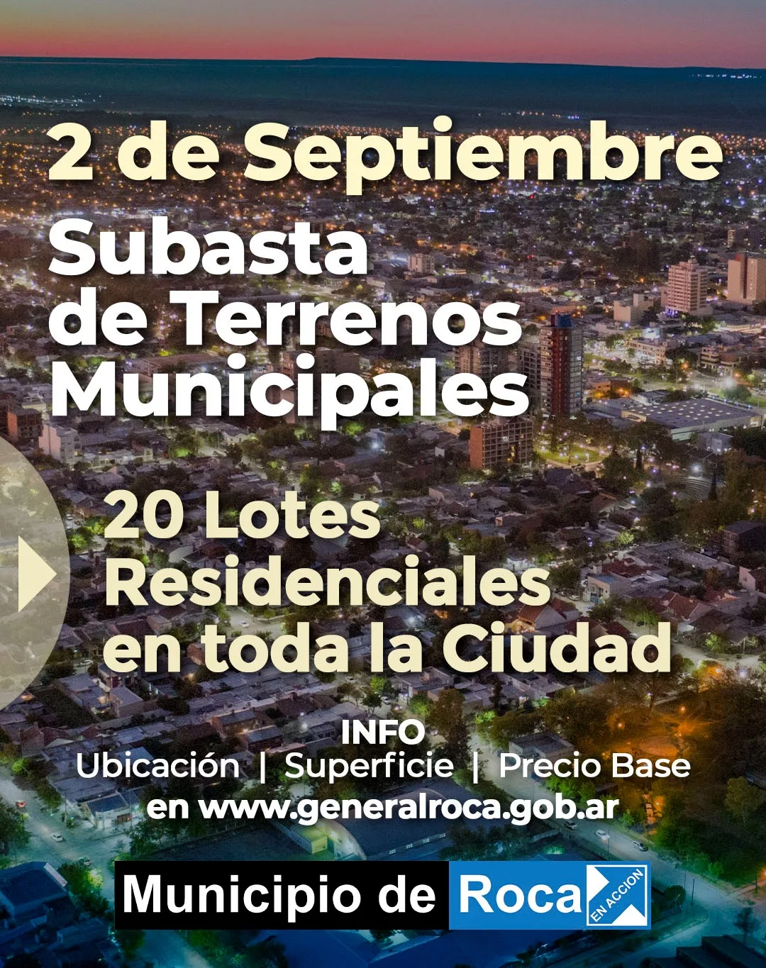 Subasta de terrenos municipales en General Roca el 2 de septiembre