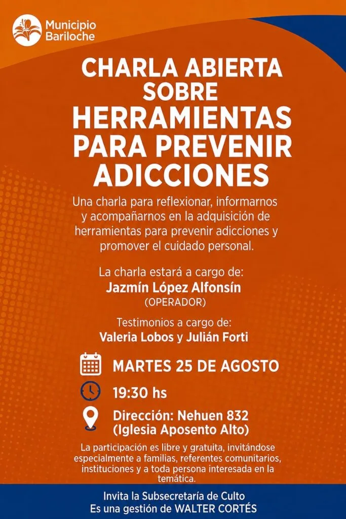 Bariloche ofrecerá herramientas para prevenir adicciones en la comunidad