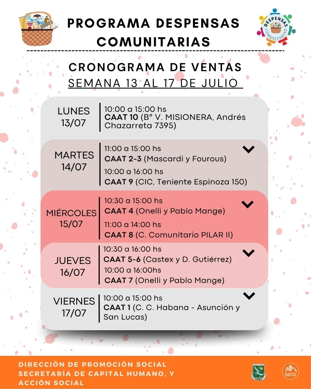 Cronograma de ventas de despensas comunitarias para julio