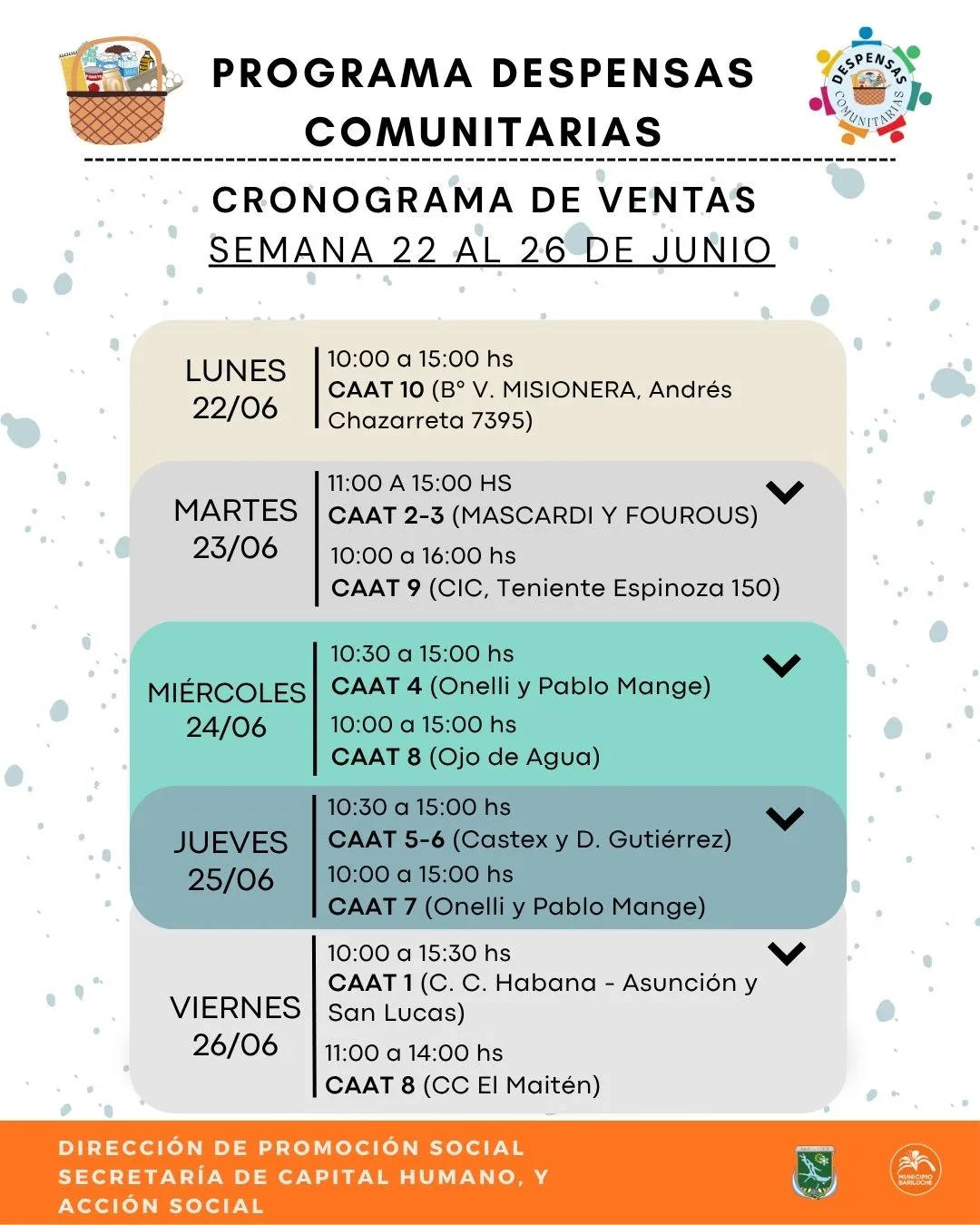 Detalles del nuevo cronograma de despensas comunitarias en Bariloche