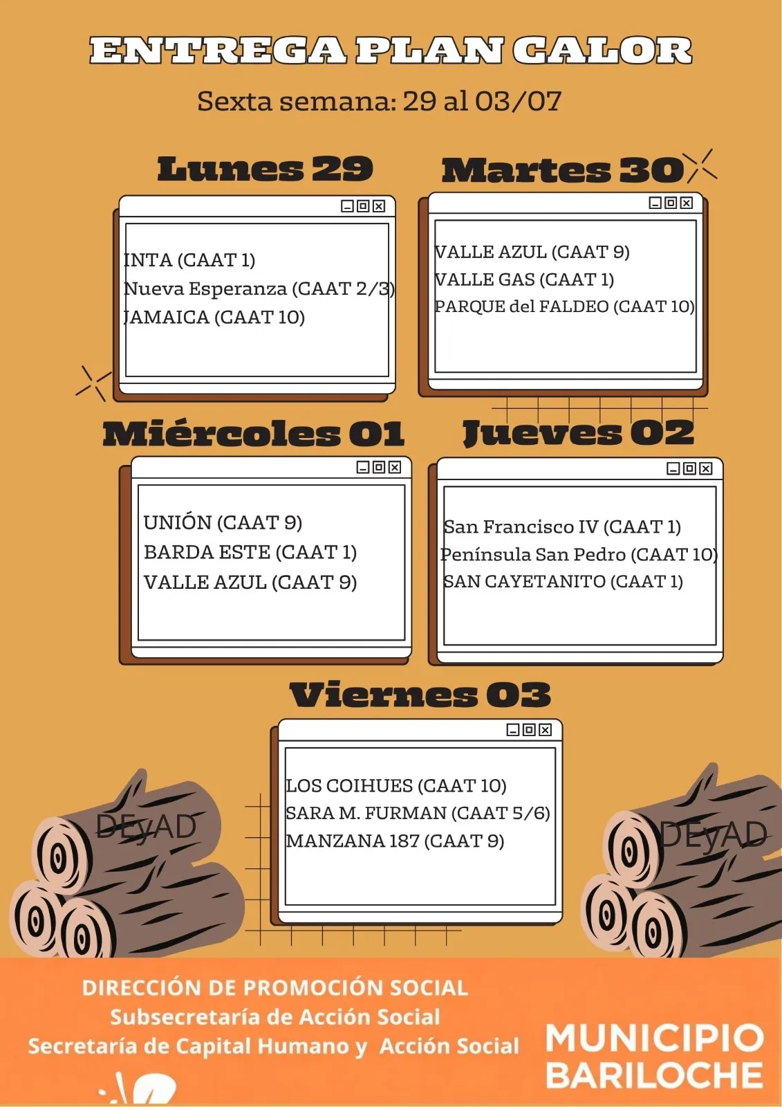 Entrega de leña del Plan Calor comienza el 29 de junio en Bariloche