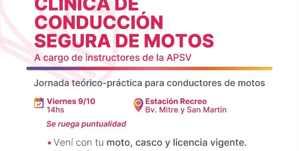 Clínica de Conducción Segura de Motos en Recreo el 9 de octubre