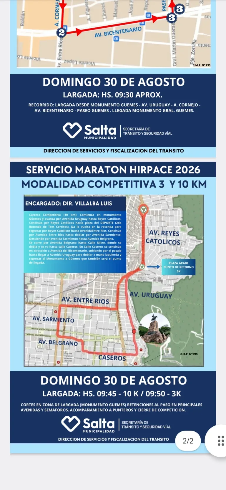 Operativo de tránsito para la 36° Maratón de HIRPACE