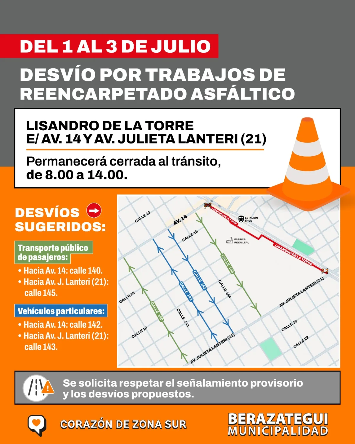 Corte parcial en Lisandro de la Torre por reencarpetado