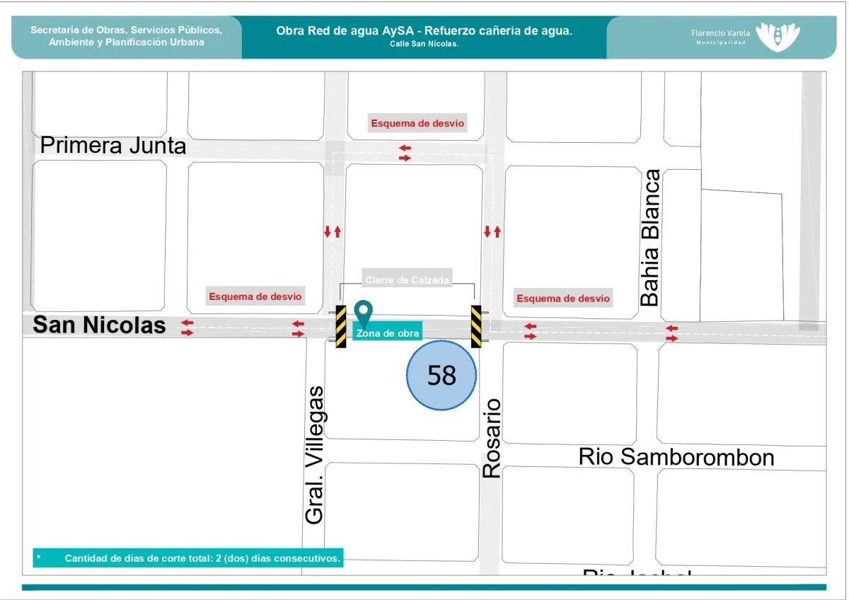Cierre de calle San Nicolás por obras de AySA en San Martín