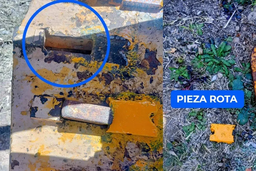 Motoniveladora dañada antes de volver a operar en Potrero