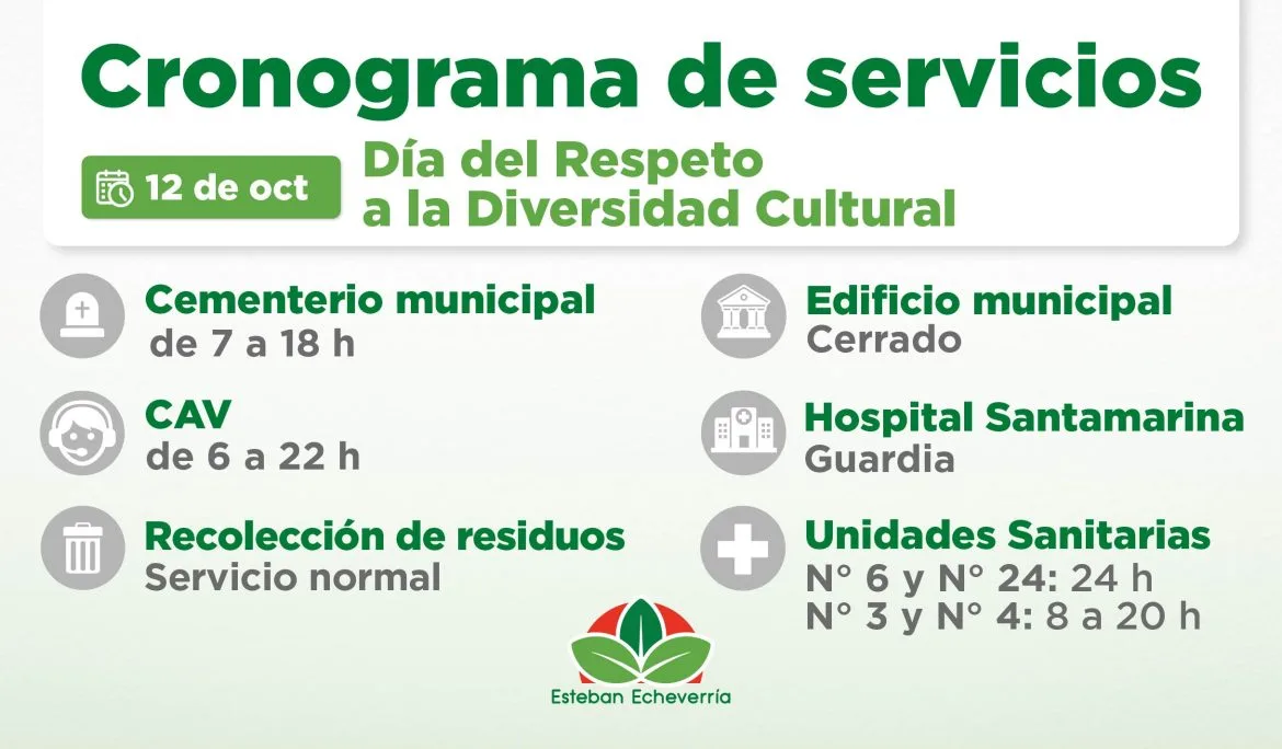 Servicios municipales disponibles durante el feriado del 12 de octubre