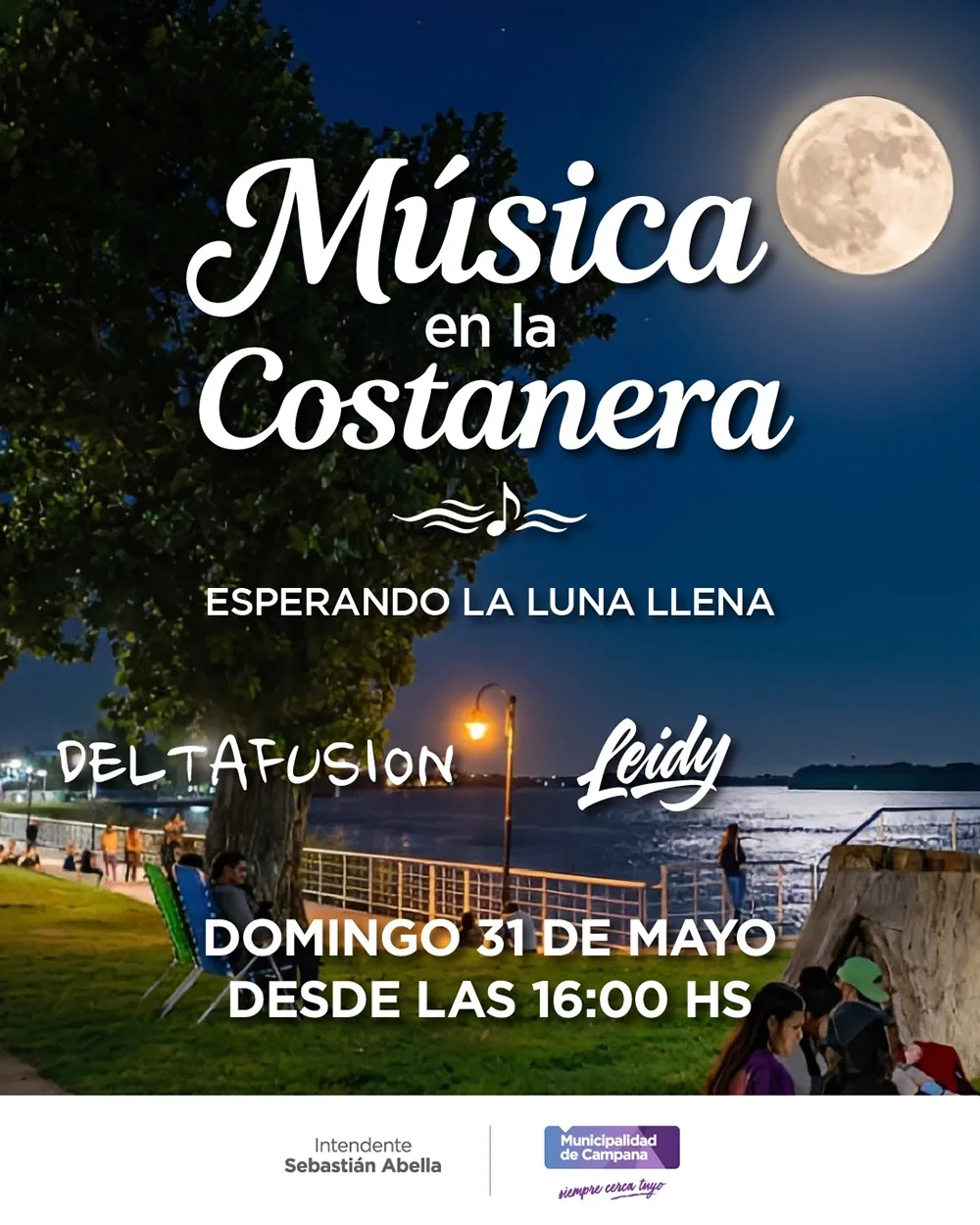 Música en vivo y luna llena en la Costanera este domingo