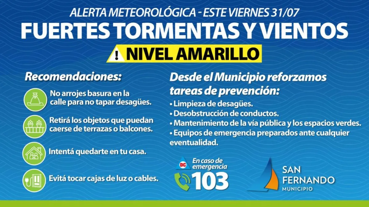 San Fernando refuerza medidas ante alerta de tormentas fuertes