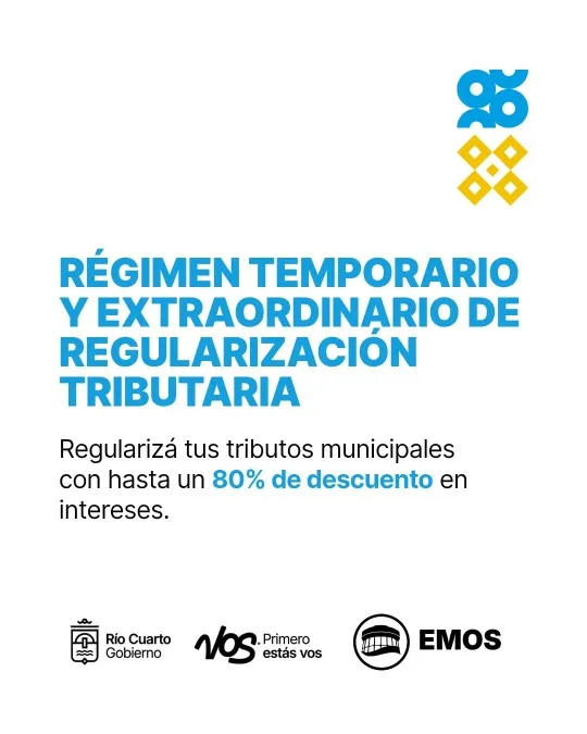 Facilidades de pago para contribuyentes de Río Cuarto desde hoy