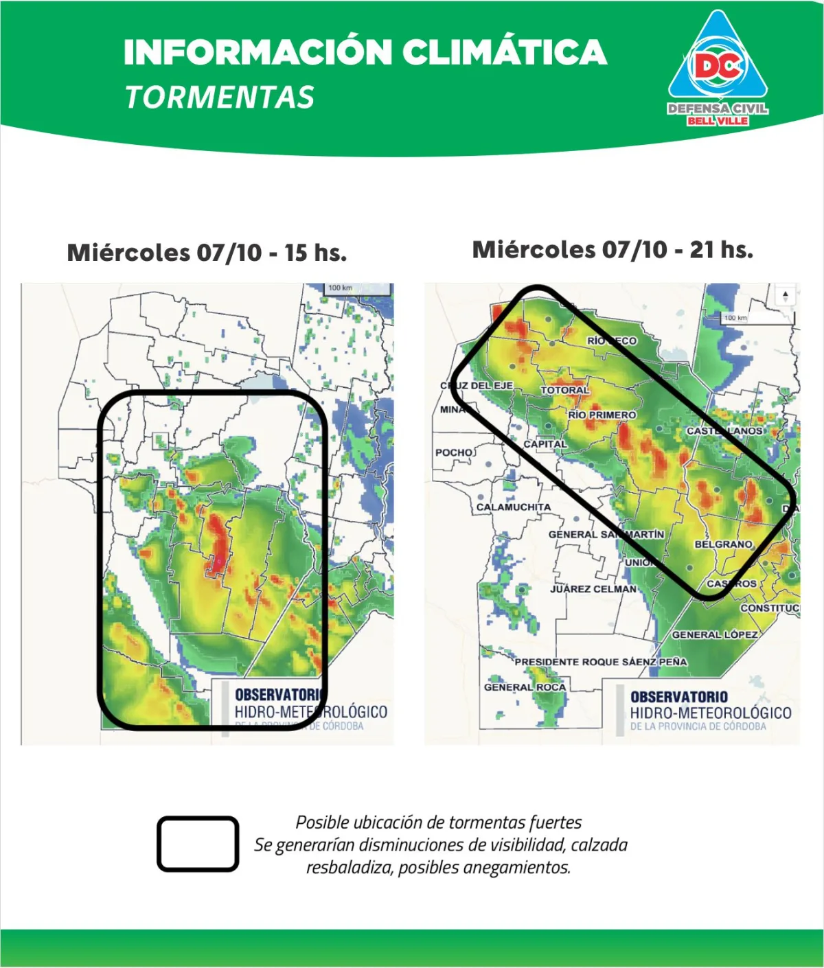 Se esperan tormentas fuertes el miércoles en la provincia