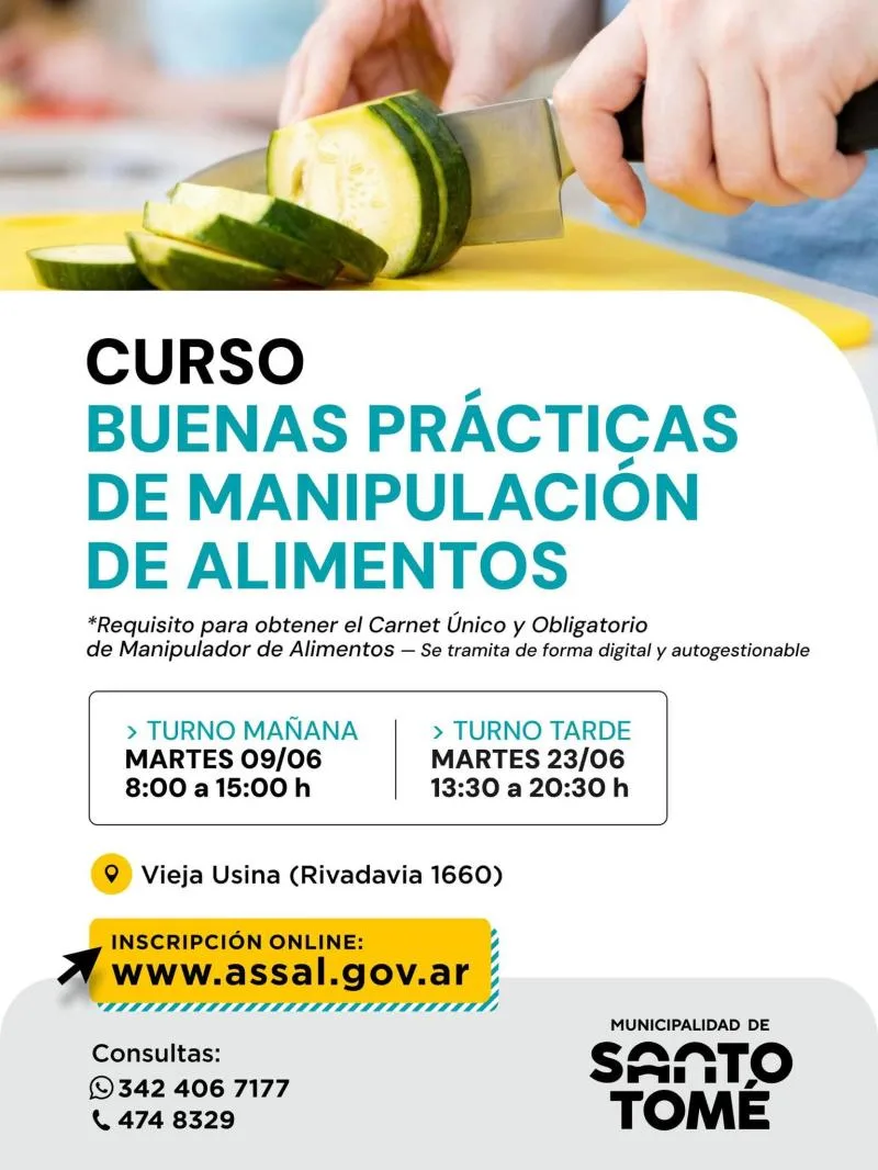 Abren inscripciones para cursos de manipulación de alimentos en Santo Tomé
